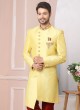 Lemon Yellow And Marron Art Banarasi Silk Indowestern