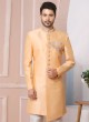 Peach Art Banarasi Silk Indowestern For Men