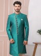 Teal Green Indowestern In Art Banarasi Silk