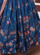 Navy Blue Floral Printed Designer Silk Lehenga Choli