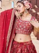 Red Floral Printed Silk Lehenga Choli