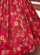 Red Floral Printed Silk Lehenga Choli