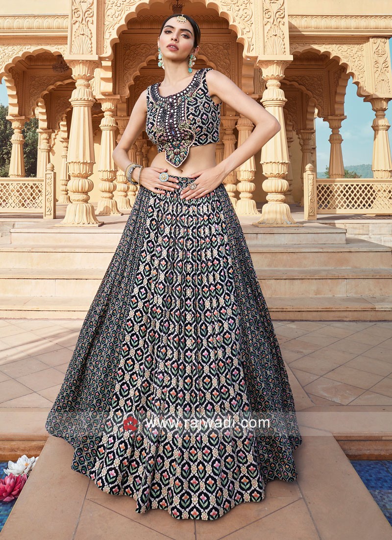 Charcoal Grey Mirror Work Kurta Lehenga Set – Studio East6