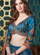 Peacock Blue Silk Printed Lehenga Choli For Women