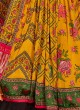 Elegant Yellow Floral Printed Silk Lehenga Choli