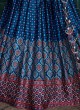 Blue Ajrakh Printed Designer Silk Lehenga Choli