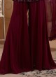 Peplum Style Georgette Fabric Wine Palazzo Suit