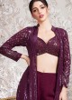 Jacket Style Designer Sequins Work Palazzo Suit