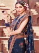 Gorgeous Navy Blue Organza Saree With Floral Prints