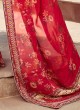 Maroon Organza Floral Printed Saree With Embroidered Choli