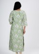 Floral Printed Kurti In Pista Green Color