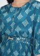 Crepe Silk Printed Kurti In Teal Blue Color