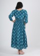 Crepe Silk Printed Kurti In Teal Blue Color