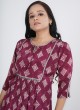 Wine Kurti In Crepe Silk With Fancy Print