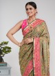 Mehndi Green and Pink Embroidered Silk Saree