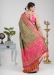 Mehndi Green and Pink Embroidered Silk Saree