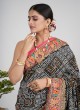 Black Bandhani Printed Silk Saree with Colorful Embroidered Border