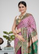 Designer Purple and Green Embroidered Silk Saree
