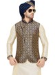 Nehru Jacket Suit In Cream And Blue Color