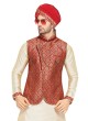 Brocade Silk Nehru Jacket In Cream Color