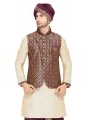 Nehru Jacket Suit In Cream And Purple Color