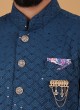 Teal Blue Embroidered Indowestern Set For Men