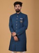 Teal Blue Embroidered Indowestern Set For Men