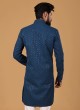 Teal Blue Embroidered Indowestern Set For Men