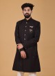 Embroidered Work Black And Off White Indowestern Set