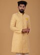 Silk Mustard Yellow Wedding Wear Indowestern Set