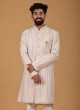 Cream Embroidered Indowestern Set For Men