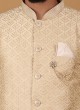 Thread Work Silk Indowestern In Golden Cream Color