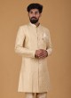 Thread Work Silk Indowestern In Golden Cream Color