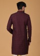 Stylish Wine Indowestern In Art Silk Fabric