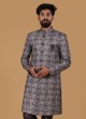 Silk Floral Work Indowestern In Grey Color