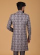 Silk Floral Work Indowestern In Grey Color