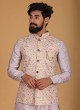 Floral Work Nehru Jacket Set In Silk Fabric