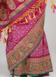 Magenta Embroidered Bandhani Printed Silk Saree