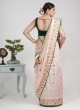 Off White Designer Embroidered Silk Saree