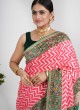 Carrot Pink and Green Embroidered Silk Saree