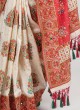 Off White and Red Embroidered Silk Saree