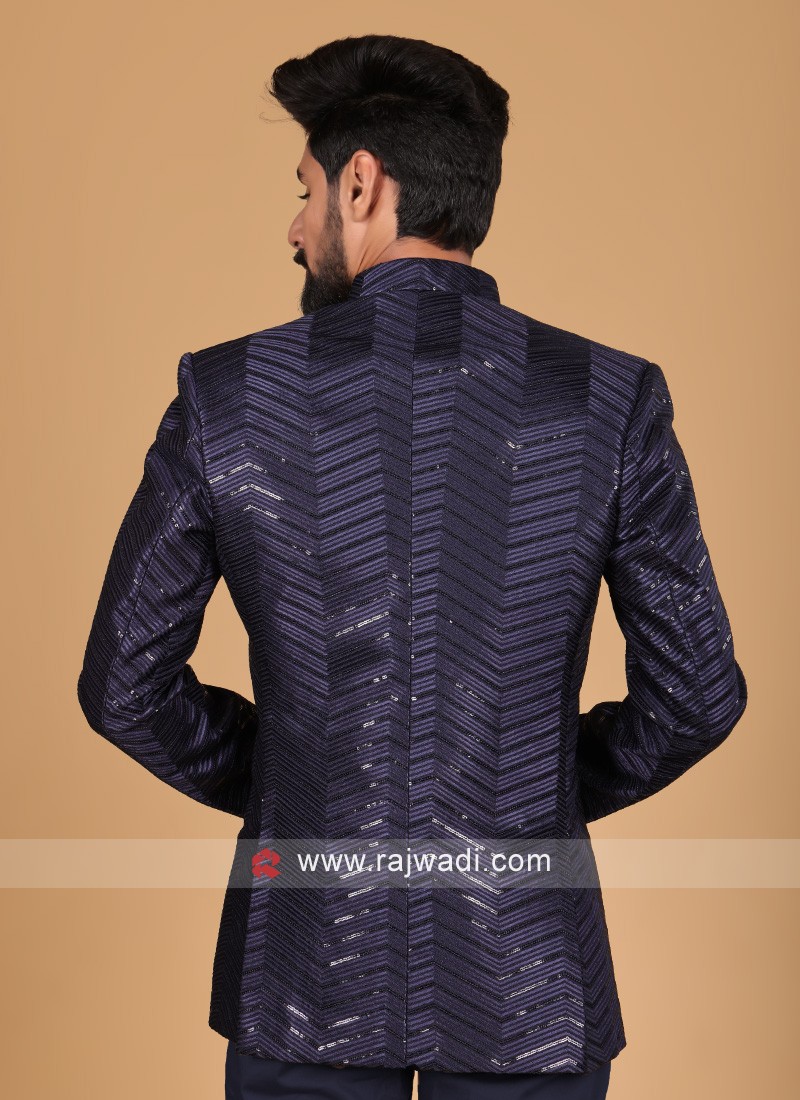 Blue Imported Open Jacket Jodhpuri Set