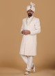 Cream Hand Embroidered Sherwani Set For Men