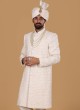 Cream Hand Embroidered Sherwani Set For Men