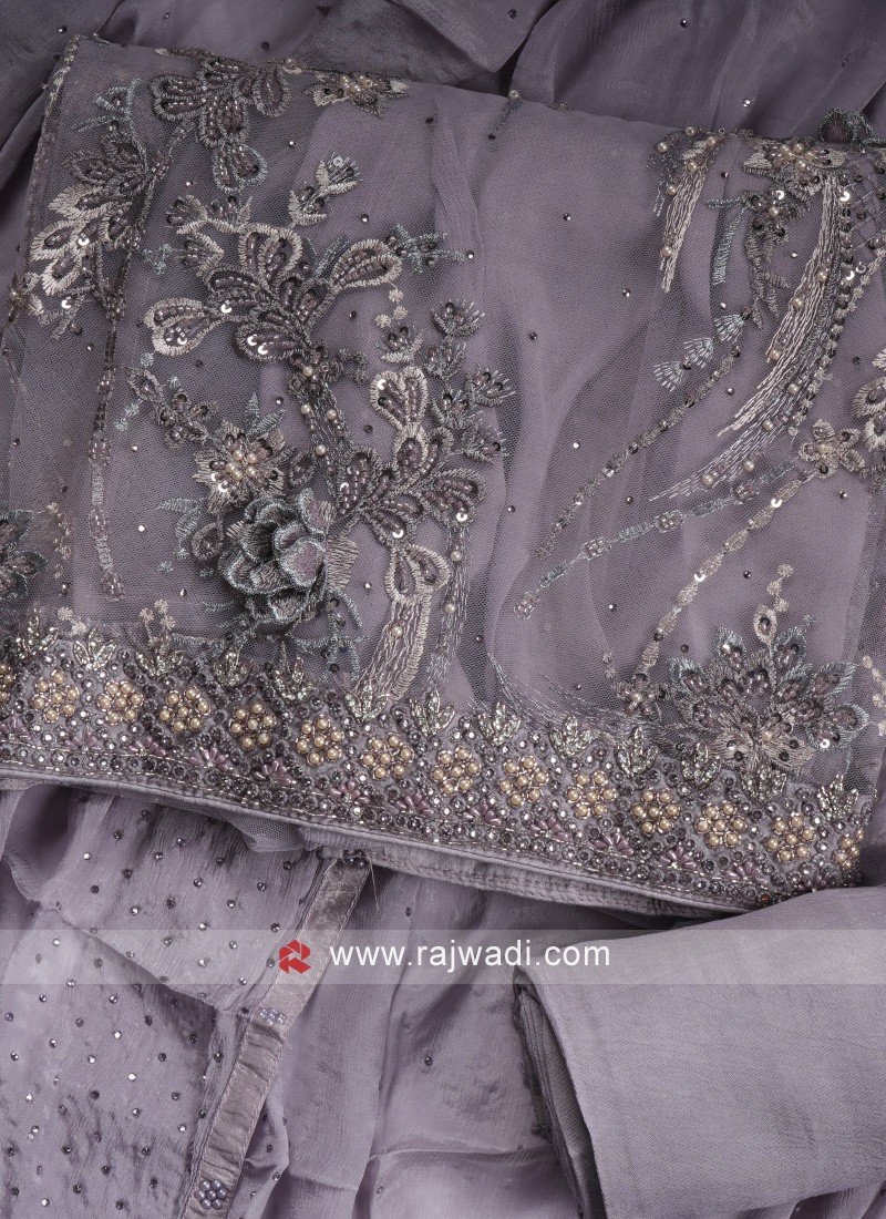 Lavender Dress Material In Net Fabric
