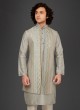 Silk Nehru Jacket Suit In Grey Color