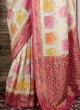 Cream And Pink Banarasi Silk Saree