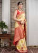 Golden Cream And Red Banarasi Silk Saree