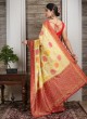 Golden Cream And Red Banarasi Silk Saree