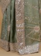 Sea Green Jacquard silk saree for wedding